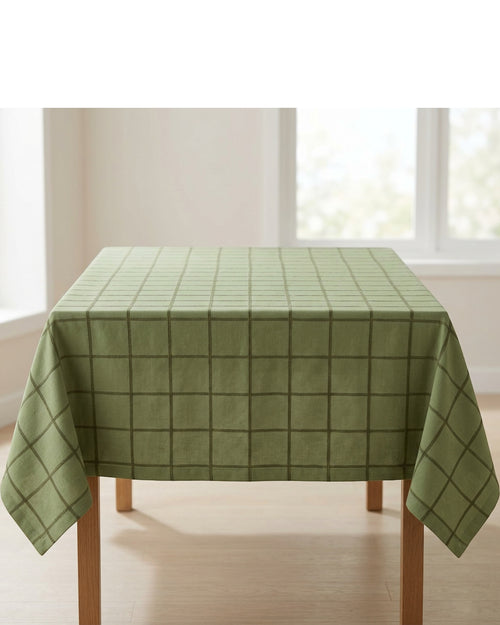 Pndwx Rectangular Cotton-Linen Windowpane Tablecloth Moss 140 x 220 cm - Lifestyle view