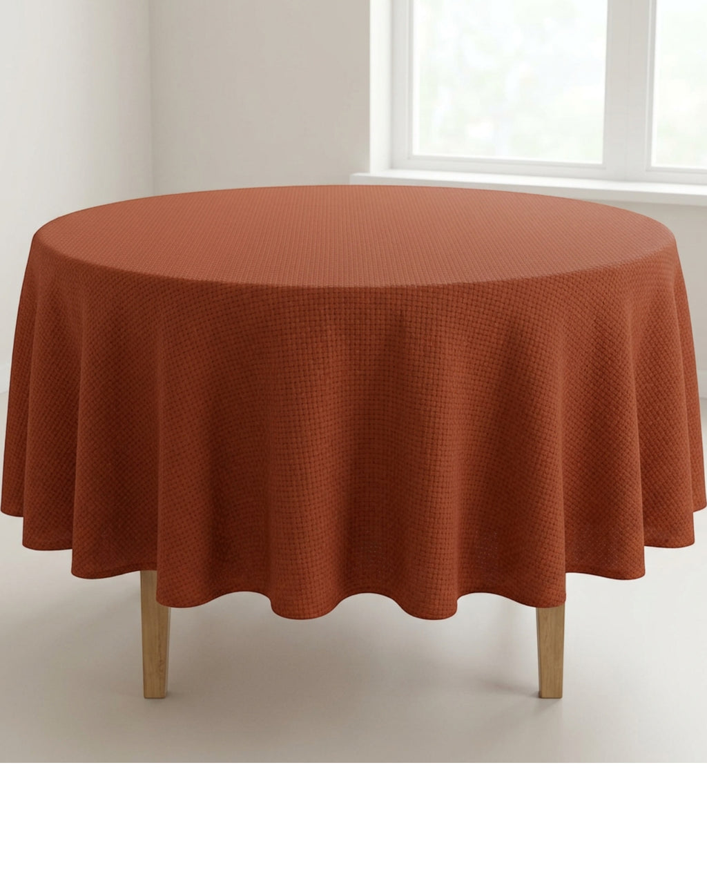 Pndwx Round Polyester Basketweave Tablecloth Rust 180 cm - Lifestyle view